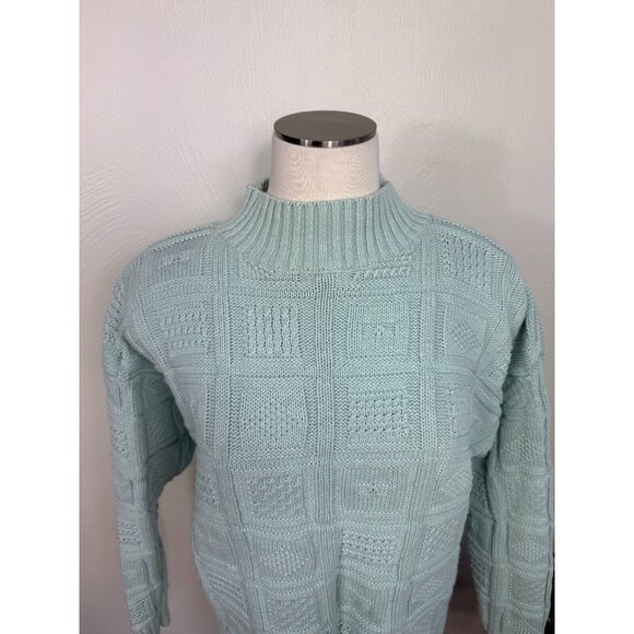 Vintage GAP Seafom Green Fancy Knit Ramie Blend Sweater Size Medium Cottage Core - Picture 7 of 13